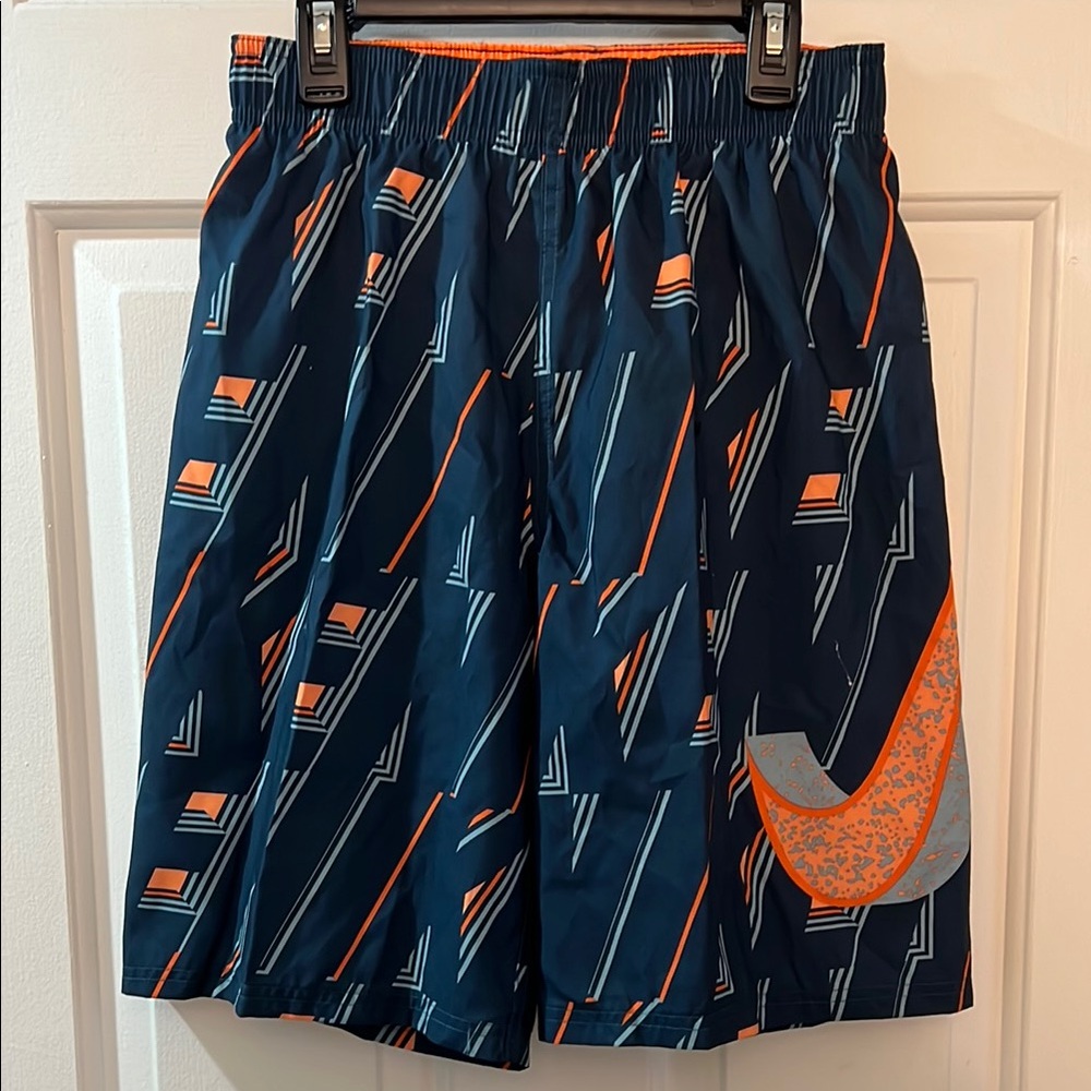 Nike Blue and Orange Swim Trunks Dynamic Design